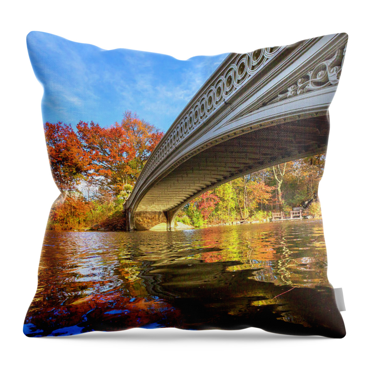 Estock Throw Pillow featuring the digital art Bow Bridge In Central Park, Manhattan #11 by Claudia Uripos