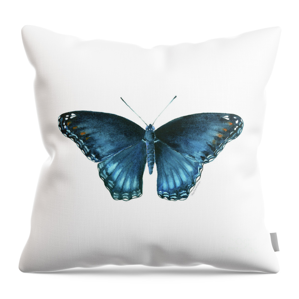 Blue Butterfly Throw Pillow featuring the painting 113 Brenton Blue Butterfly by Amy Kirkpatrick