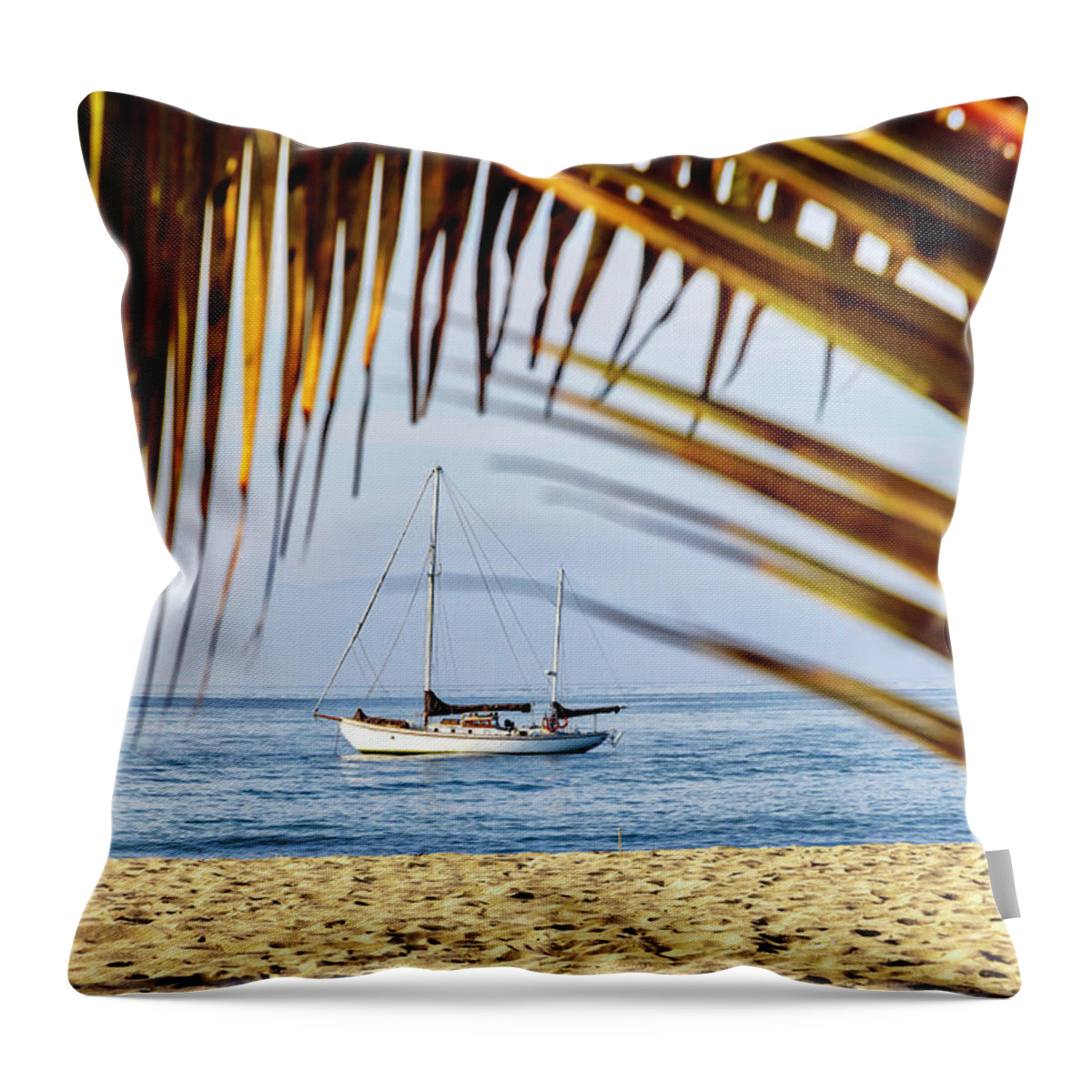 Estock Throw Pillow featuring the digital art Mexico, Nayarit, Beach Scene At La Manzanilla Beach #12 by Claudia Uripos