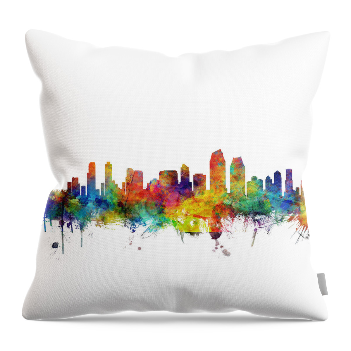 San Diego Throw Pillow featuring the digital art San Diego California Skyline #12 by Michael Tompsett