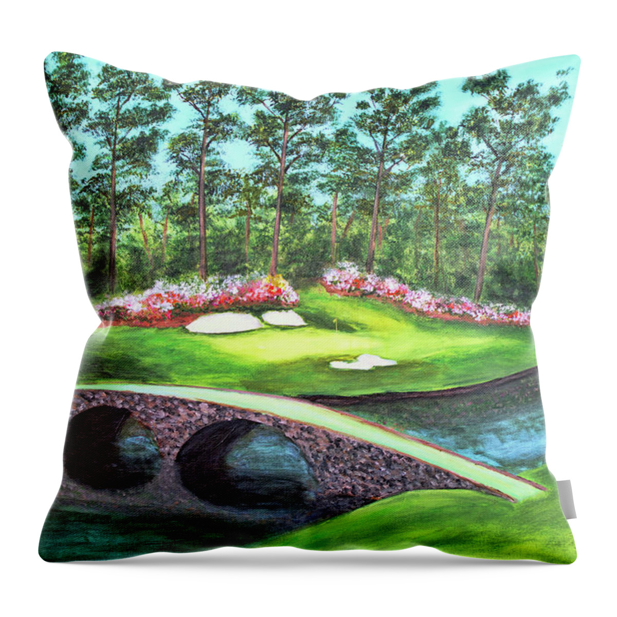 Ken Figurski Throw Pillow featuring the painting 12th Hole At Augusta National by Ken Figurski