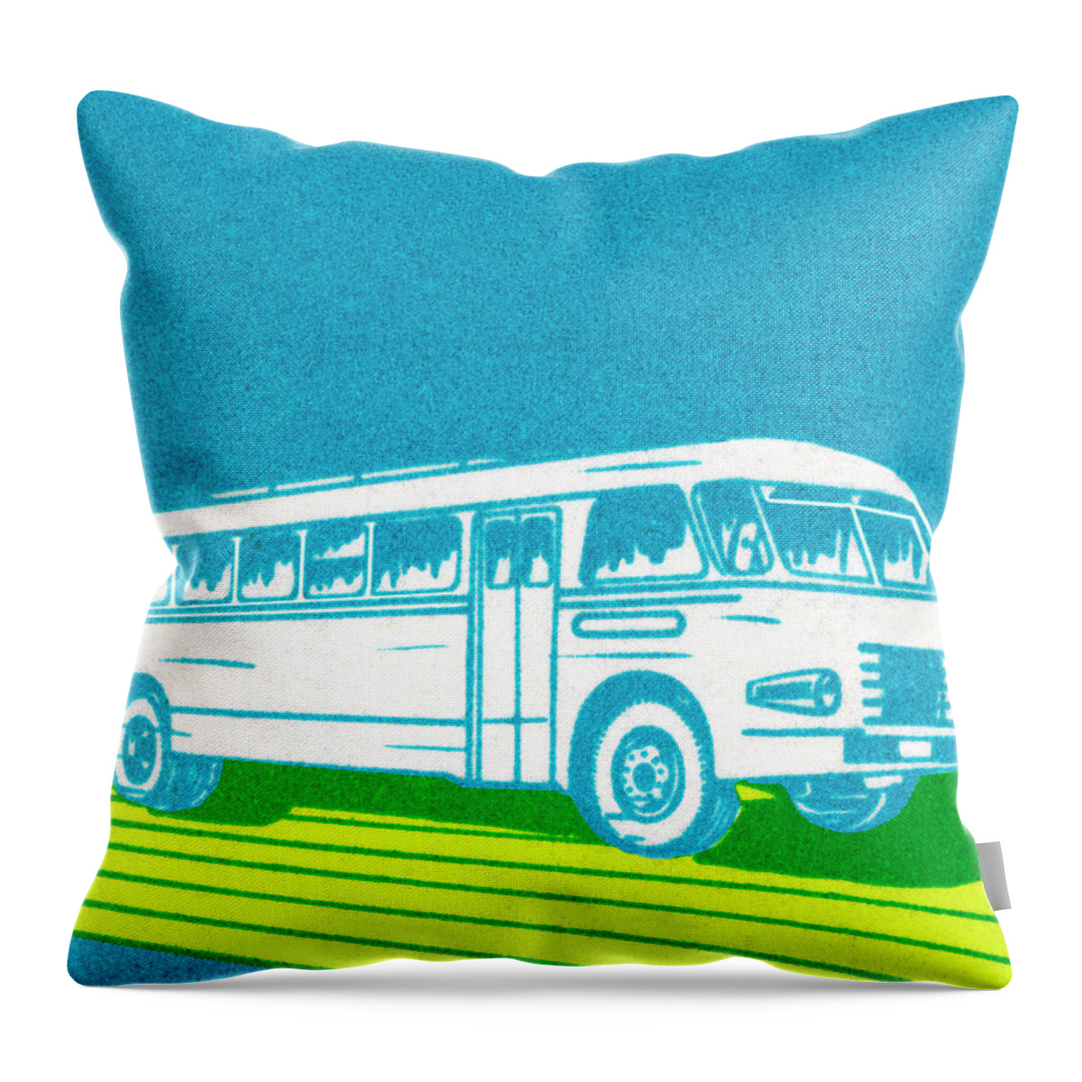 Blue Background Throw Pillow featuring the drawing Bus #14 by CSA Images