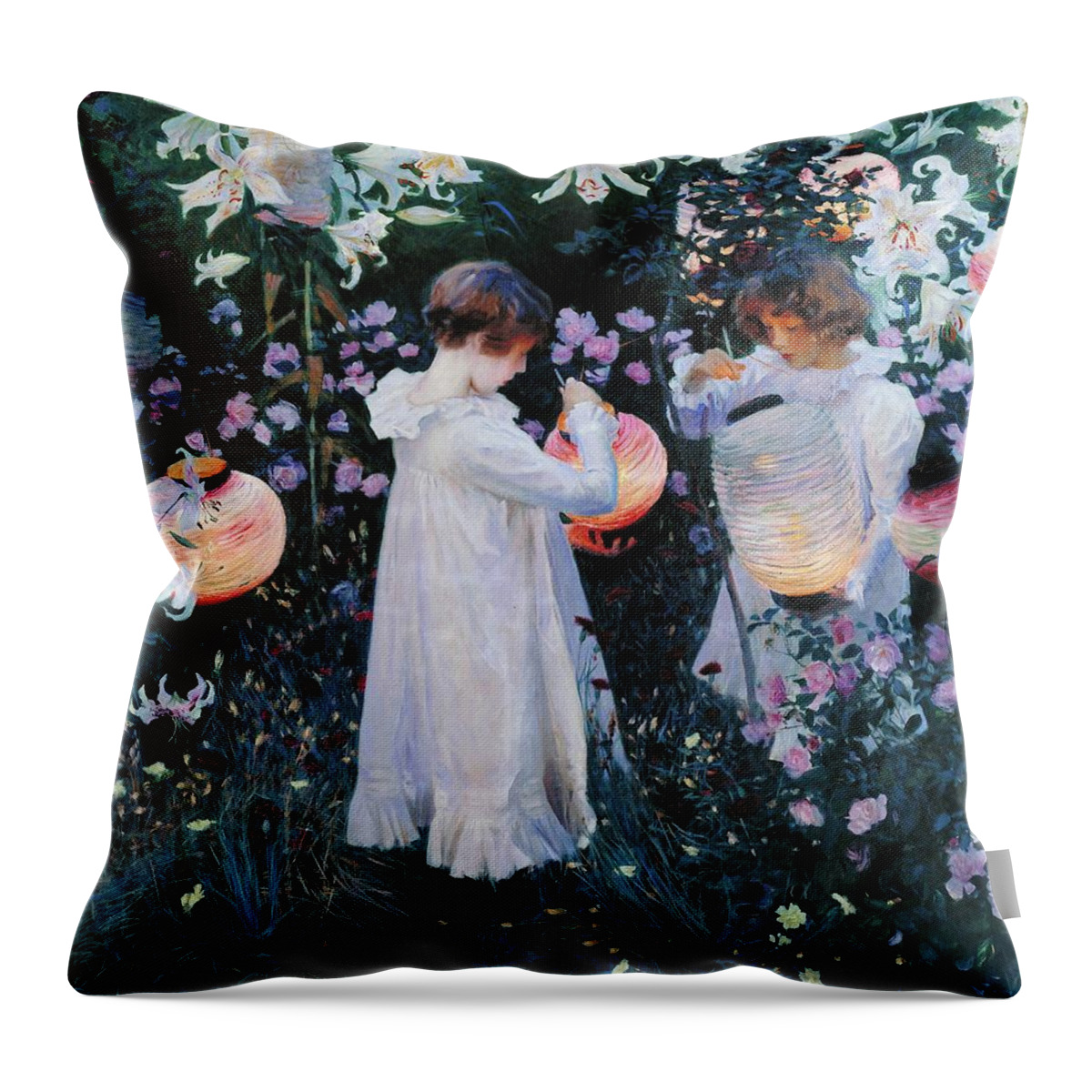Impressionist Throw Pillow featuring the painting Carnation, Lily, Lily, Rose by John Singer Sargent