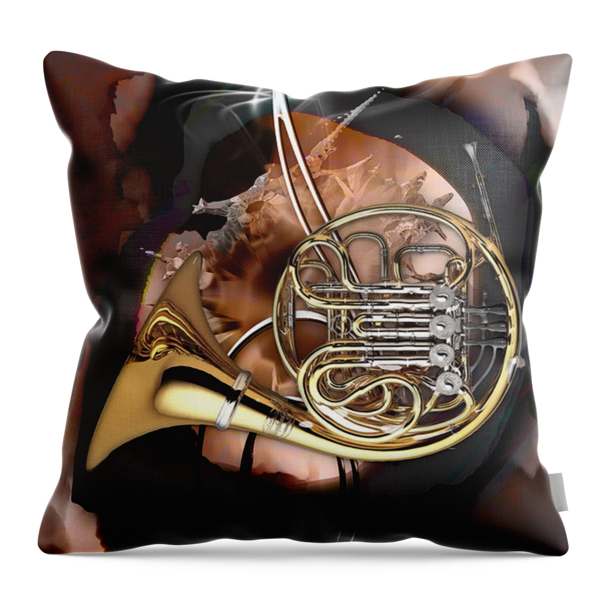 French Horn Throw Pillow featuring the mixed media French Horn #15 by Marvin Blaine