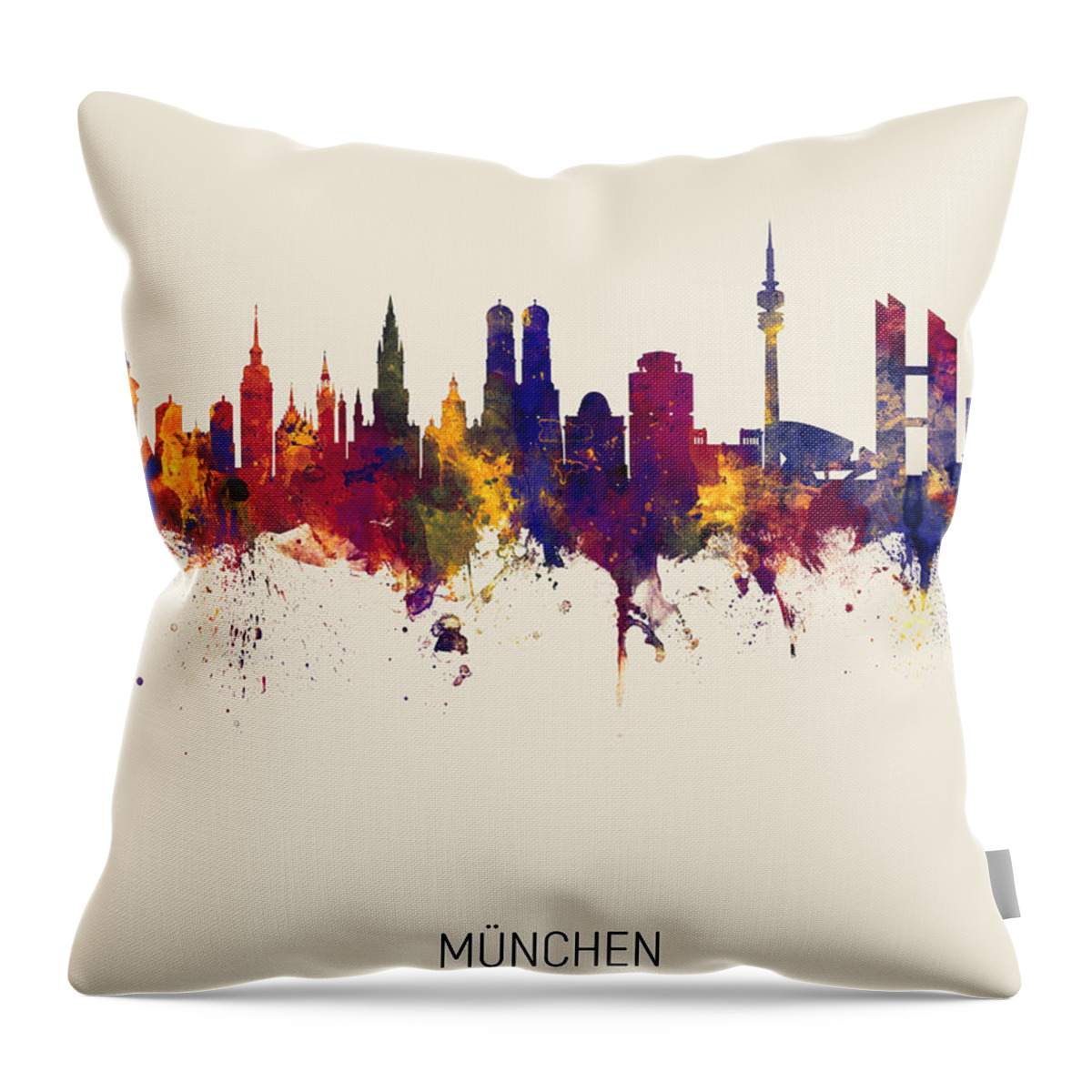 Munich Throw Pillow featuring the digital art Munich Germany Skyline #15 by Michael Tompsett