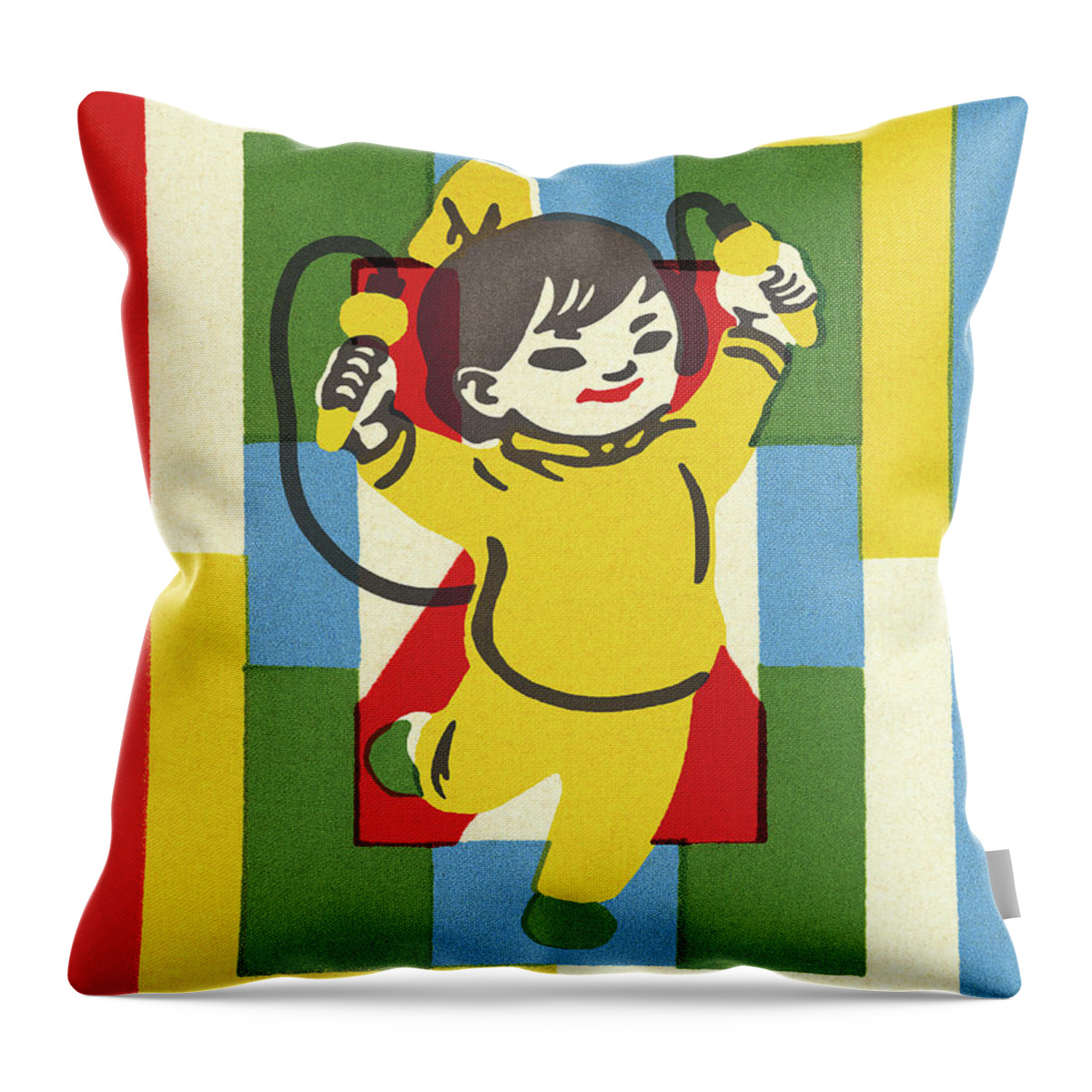 Activity Throw Pillow featuring the drawing Girl Jumping Rope #16 by CSA Images