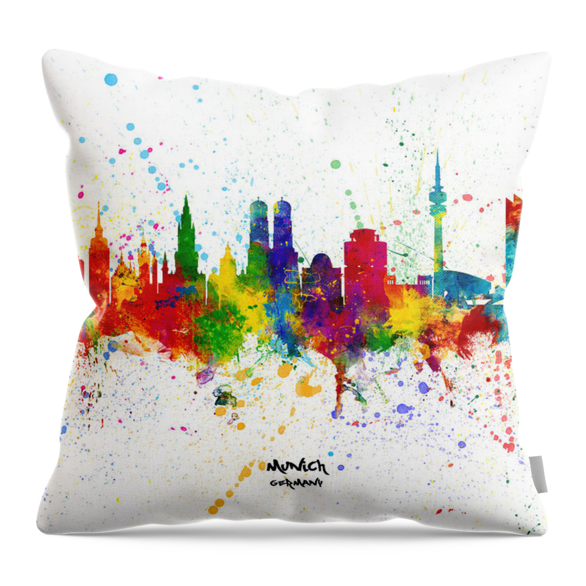 Munich Throw Pillow featuring the digital art Munich Germany Skyline #16 by Michael Tompsett