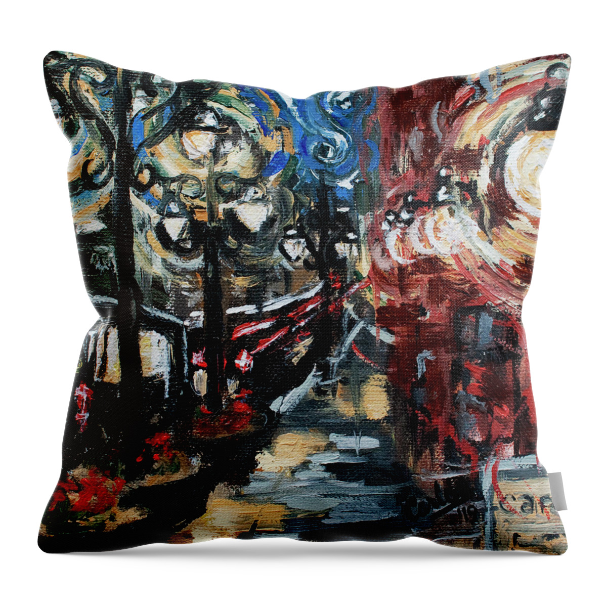 City Throw Pillow featuring the painting 17th Street Denver by Carlos Flores