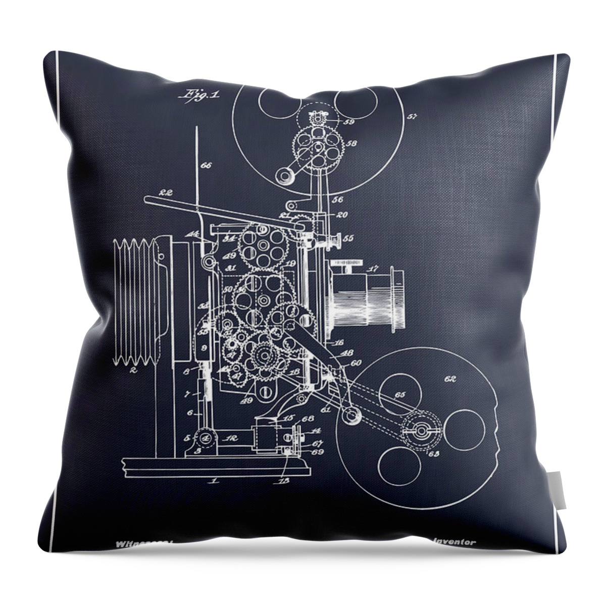 1902 Projecting Kinetoscope Patent Print Throw Pillow featuring the drawing 1902 Projecting Kinetoscope Blackboard Patent Print by Greg Edwards