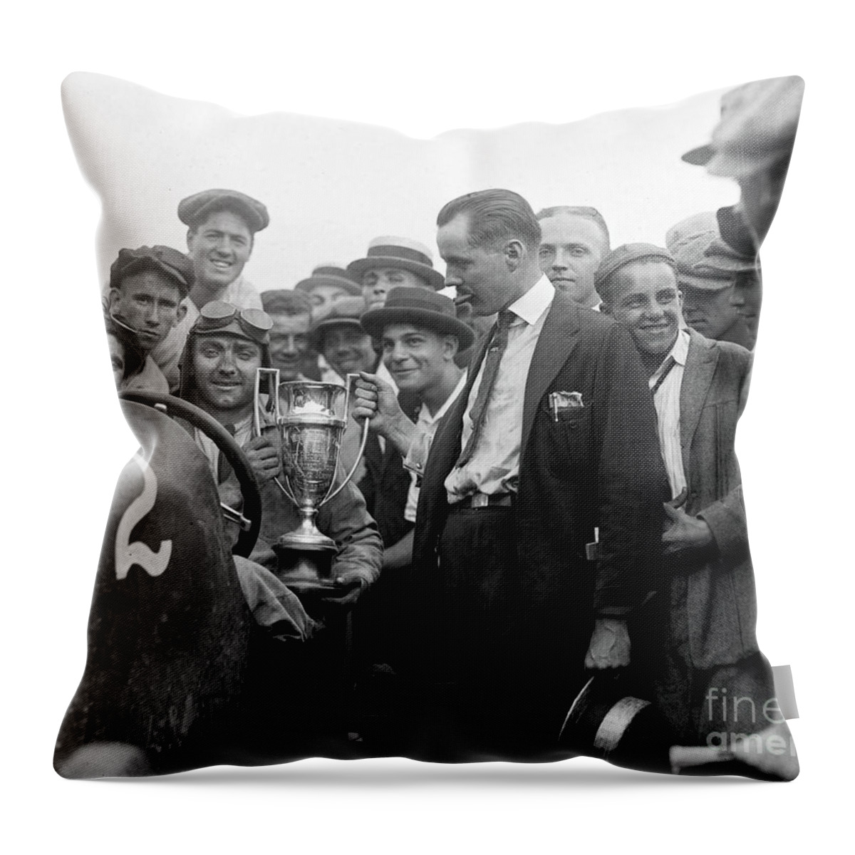 Vintage Throw Pillow featuring the photograph 1920s, Race Winner In Duesenberg With Trophy Cup by Retrographs