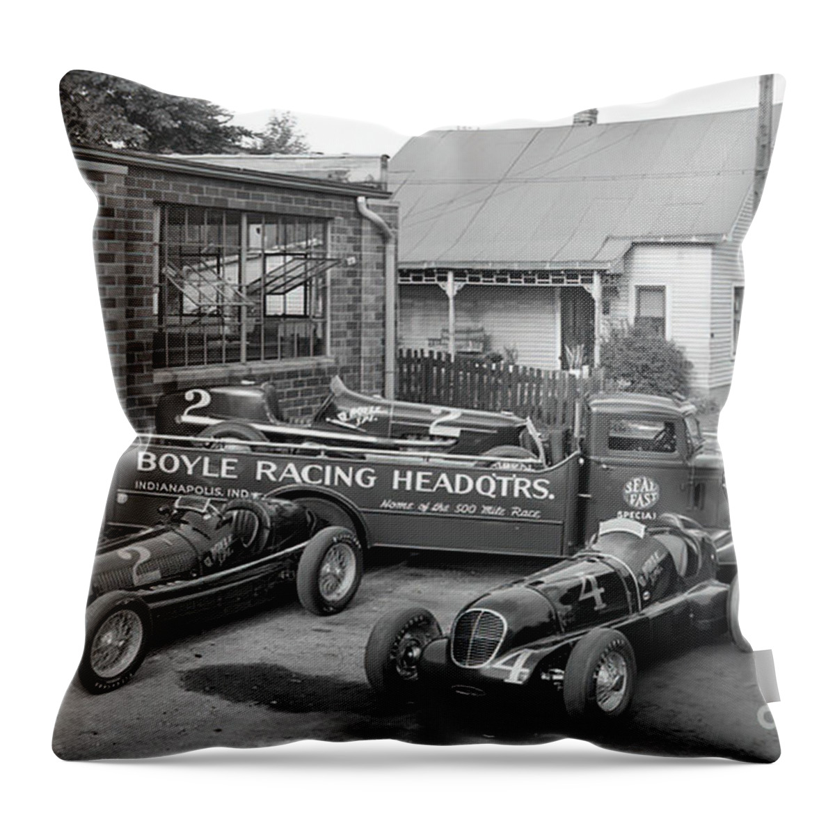 Vintage Throw Pillow featuring the photograph 1930s Boyle Racing Team And Maserati Race Cars by Retrographs