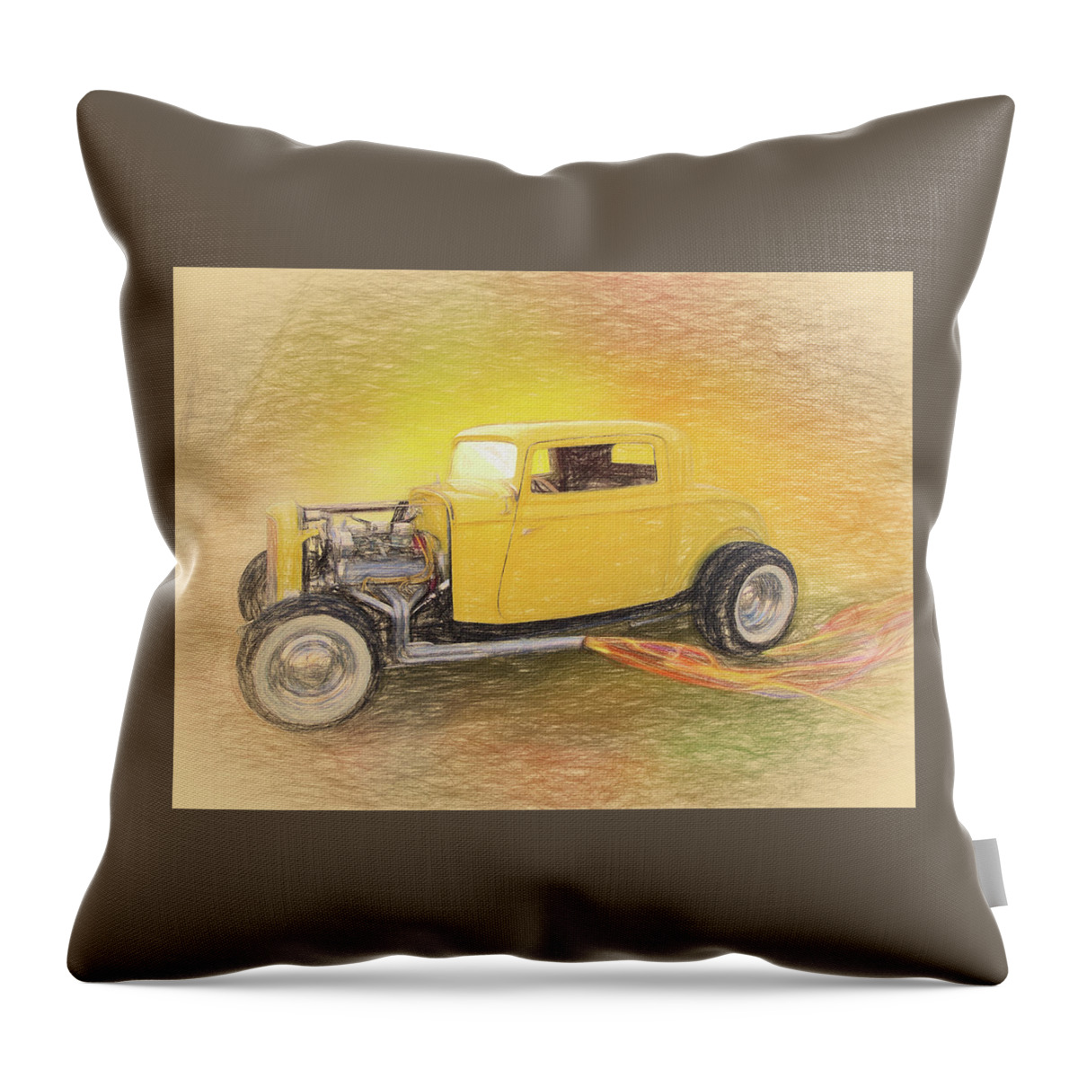 32 Ford Yellow Throw Pillow featuring the digital art 1932 Ford Coupe Yellow by Rick Wicker