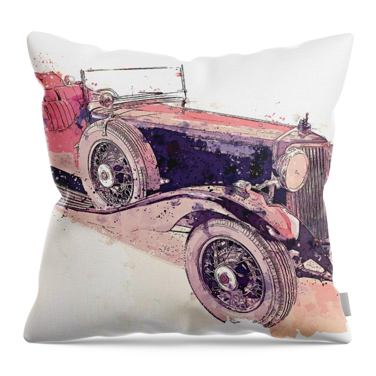 Retro Throw Pillow featuring the painting 1934 Armstrong Siddeley Special Cabriolet 30HP Open Tourer watercolor by Ahmet Asar by Celestial Images