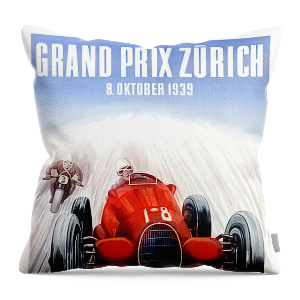 Vintage Throw Pillow featuring the mixed media 1939 Grand Prix Of Zurich Featuring Alfa Romeo 8c2900b by Retrographs