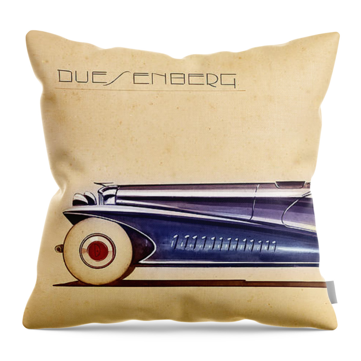 Vintage Throw Pillow featuring the drawing 1940s Artist Rendering Duesenberg Speedster by Retrographs