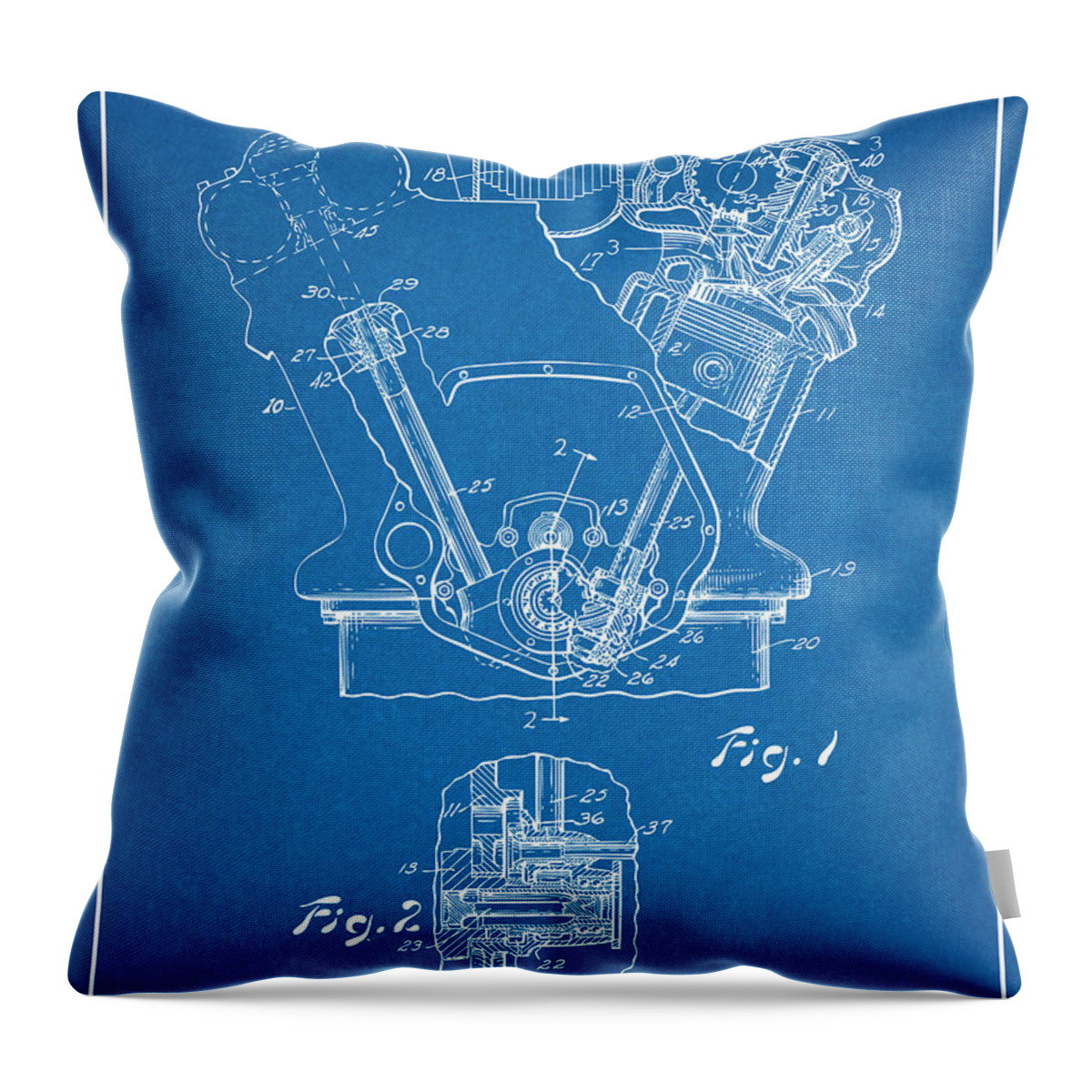 Henry Ford Throw Pillow featuring the drawing 1942 Henry Ford Internal Combustion Engine Patent Print Blueprint by Greg Edwards