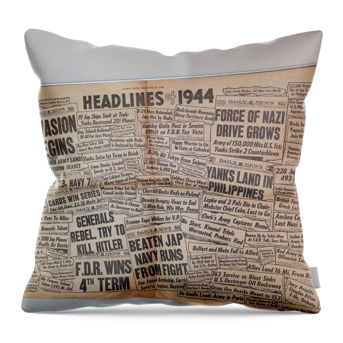 1944 Throw Pillow featuring the photograph 1944 Headlines by Marty Klar