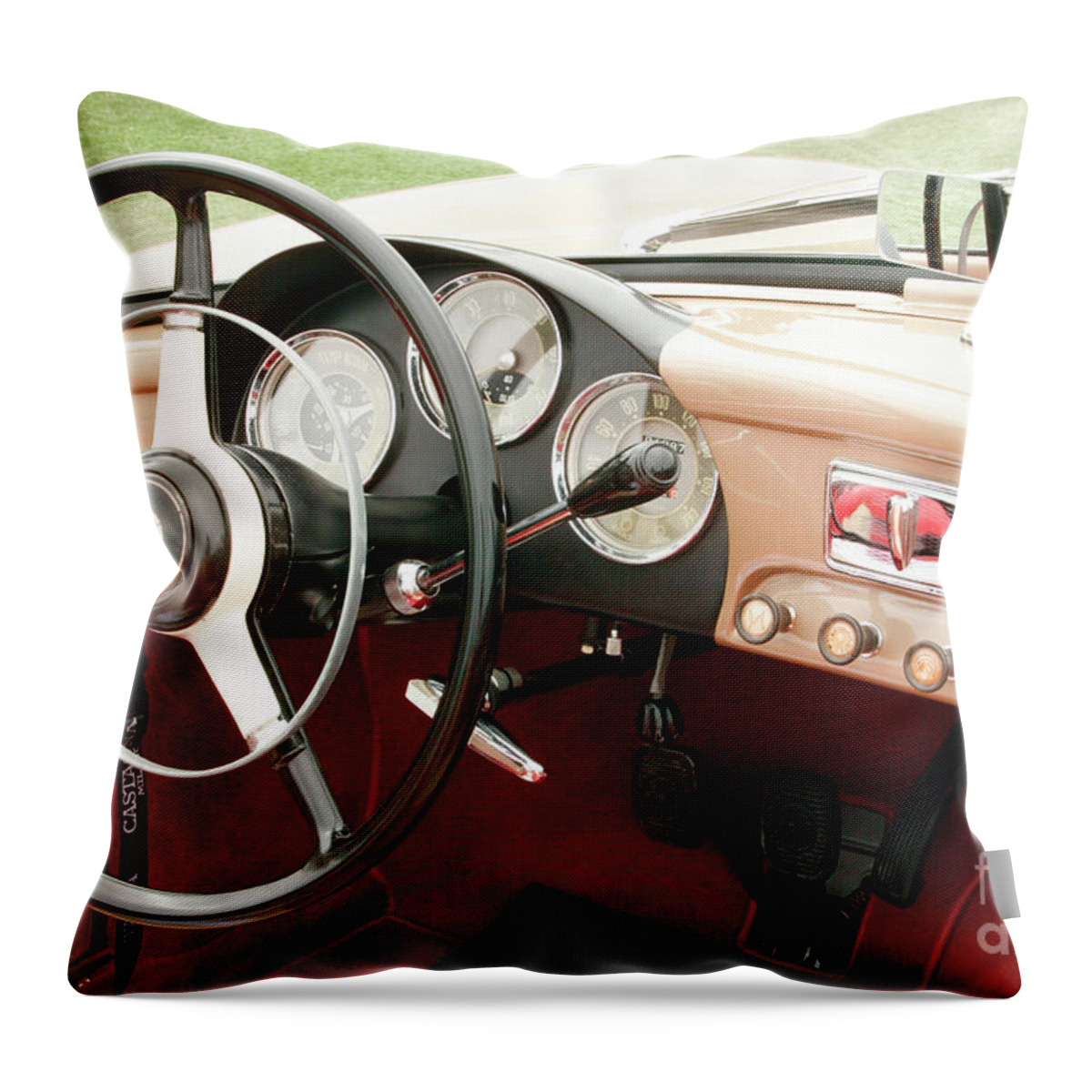 Vintage Throw Pillow featuring the photograph 1950s Alfa Romeo 1900 Spider Dashboard by Lucie Collins