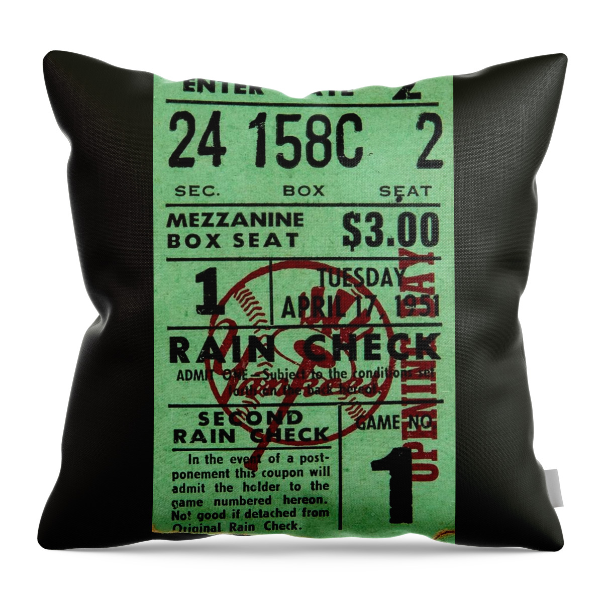Vector Throw Pillow featuring the painting 1951 Mickey Mantle Major League Debut Ticket Stub by Celestial Images