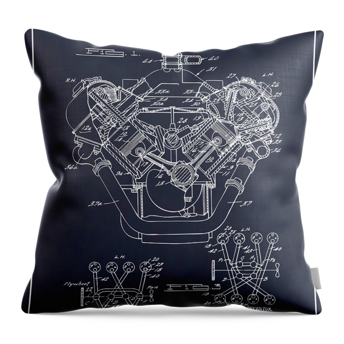 1954 Chrysler 426 Hemi V8 Engine Antique Paper Patent Print Throw Pillow featuring the drawing 1954 Chrysler 426 Hemi V8 Engine Blackboard Patent Print by Greg Edwards