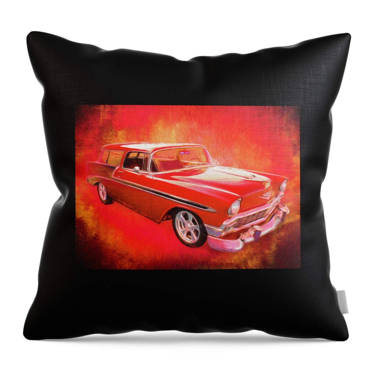 1956 Nomad Black.red Throw Pillow featuring the digital art 1956 Chevy Nomad by Rick Wicker