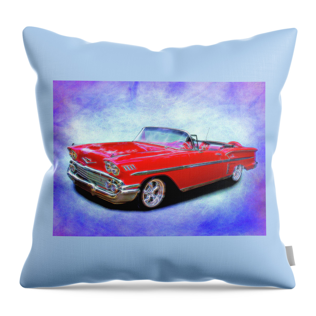 1958 Chevy Red Throw Pillow featuring the digital art 1958 Red Chevy Convertable by Rick Wicker