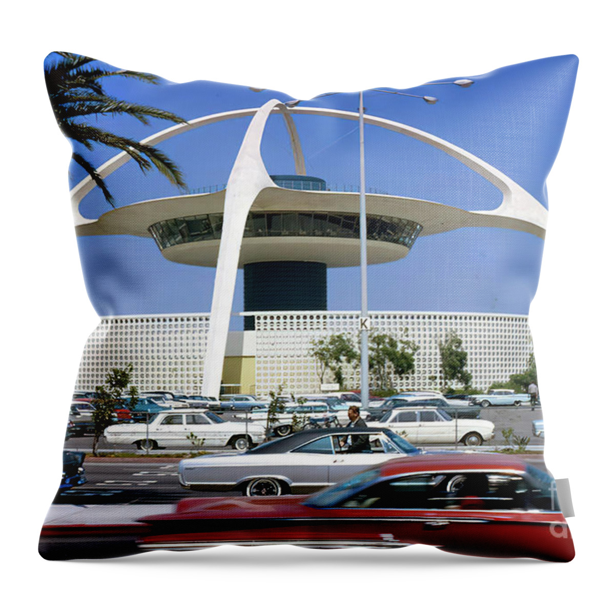 Vintage Throw Pillow featuring the photograph 1964 New York World's Fair And Vehicles by Retrographs