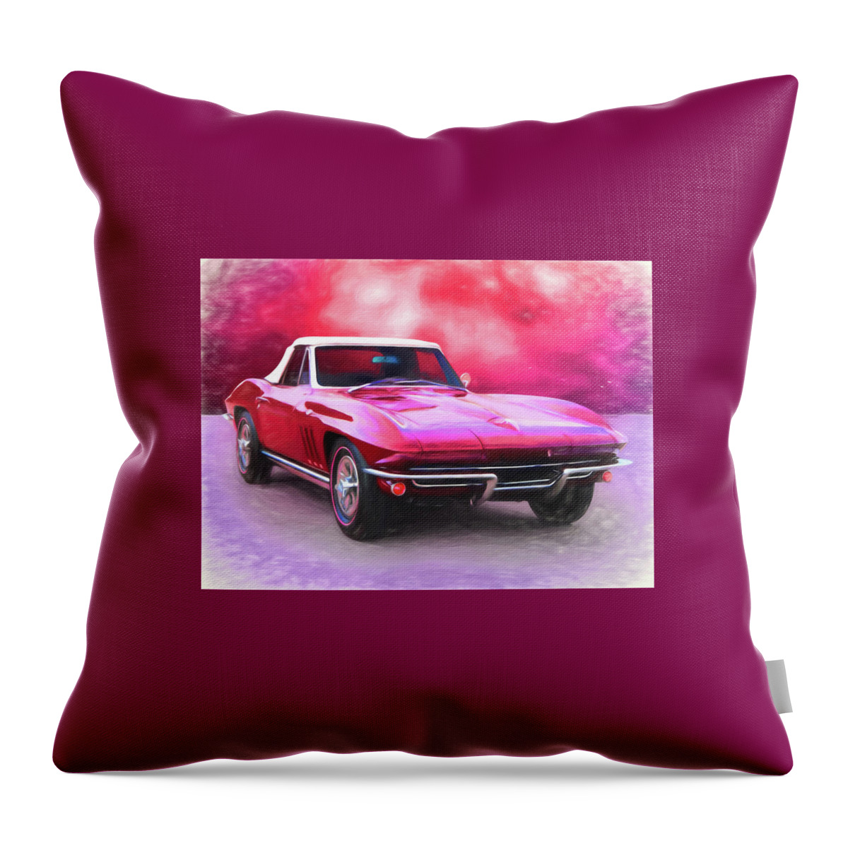 1965 Corvette Throw Pillow featuring the digital art 1965 Red Vette by Rick Wicker
