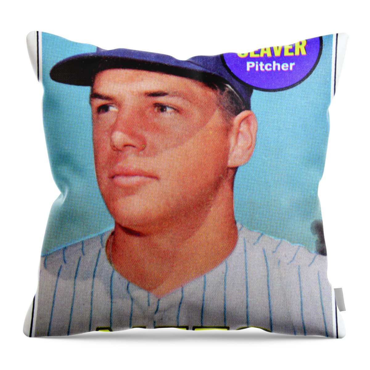Tom Seaver Throw Pillow featuring the photograph 1969 Tom Seaver Topps card by David Lee Thompson