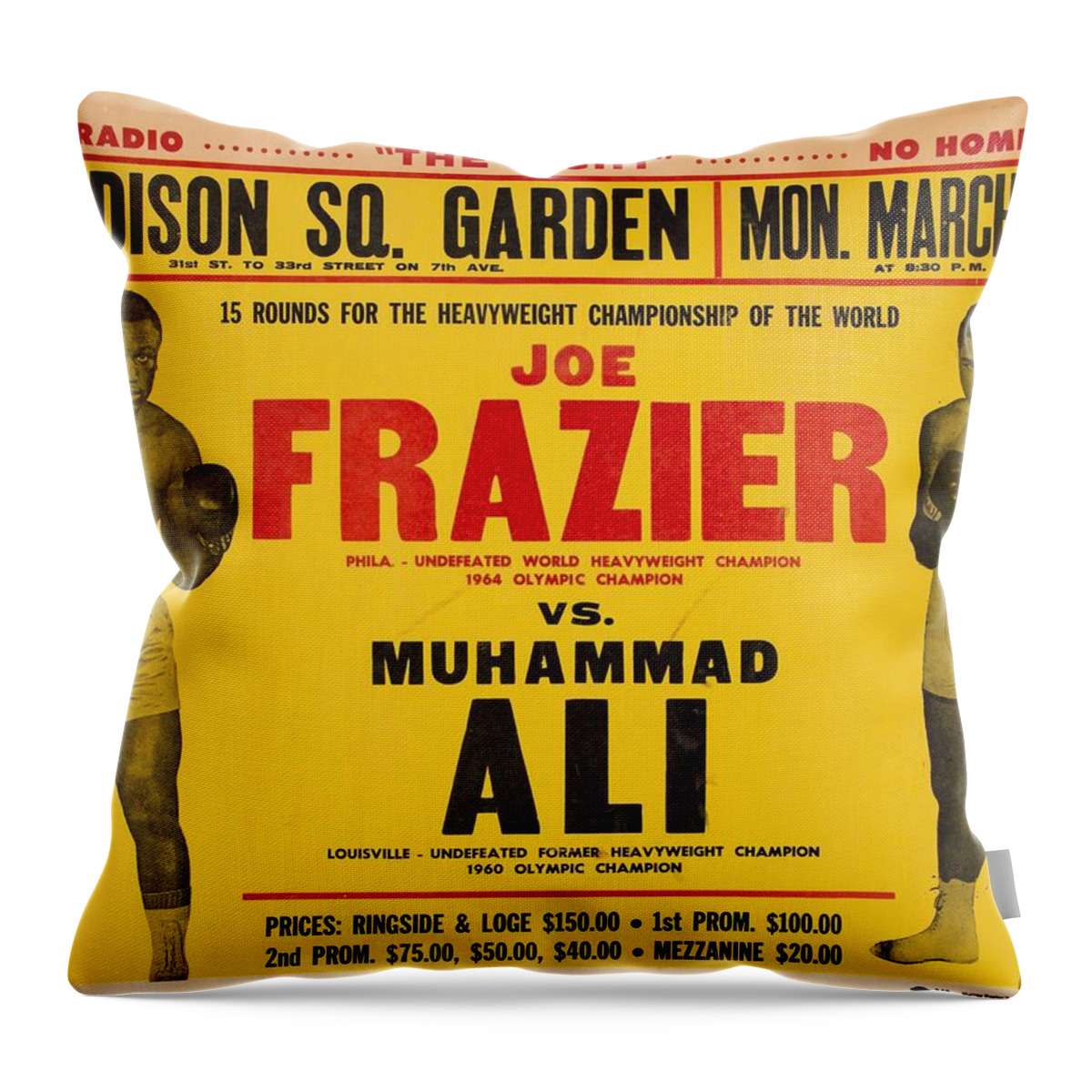 Fight Throw Pillow featuring the painting 1971 Muhammad Ali vs Joe Frazier I On Site Fight Poster by Celestial Images