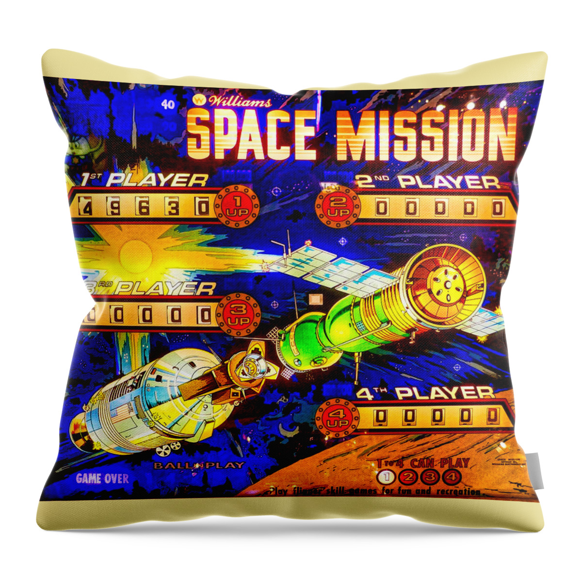 1976 Space Mission Pinball Machine Throw Pillow featuring the photograph 1976 Space Mission Pinball by Joan Reese