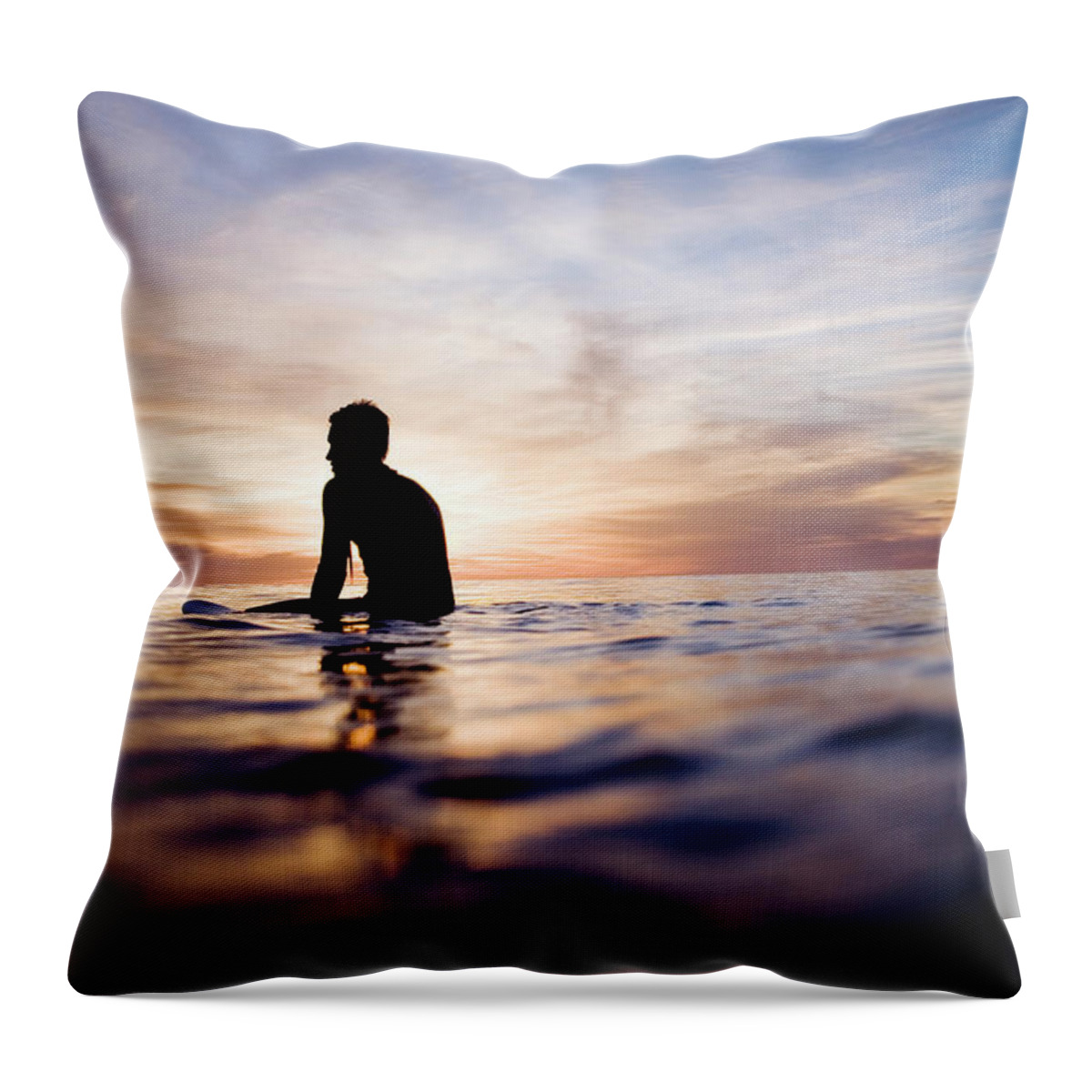People Throw Pillow featuring the photograph A Lone Surfer In The Sunset #2 by Jay Reilly