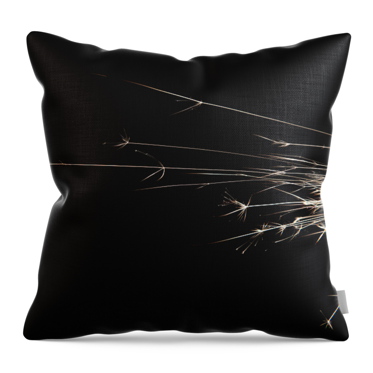 Abstract Throw Pillow featuring the photograph Abstract light streaks and sparks on black #2 by Karen Foley