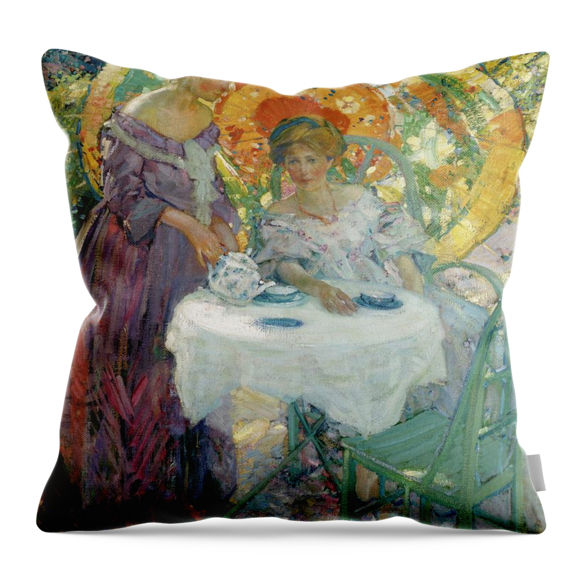 Tea Throw Pillow featuring the painting Afternoon Tea by Richard Emile Miller