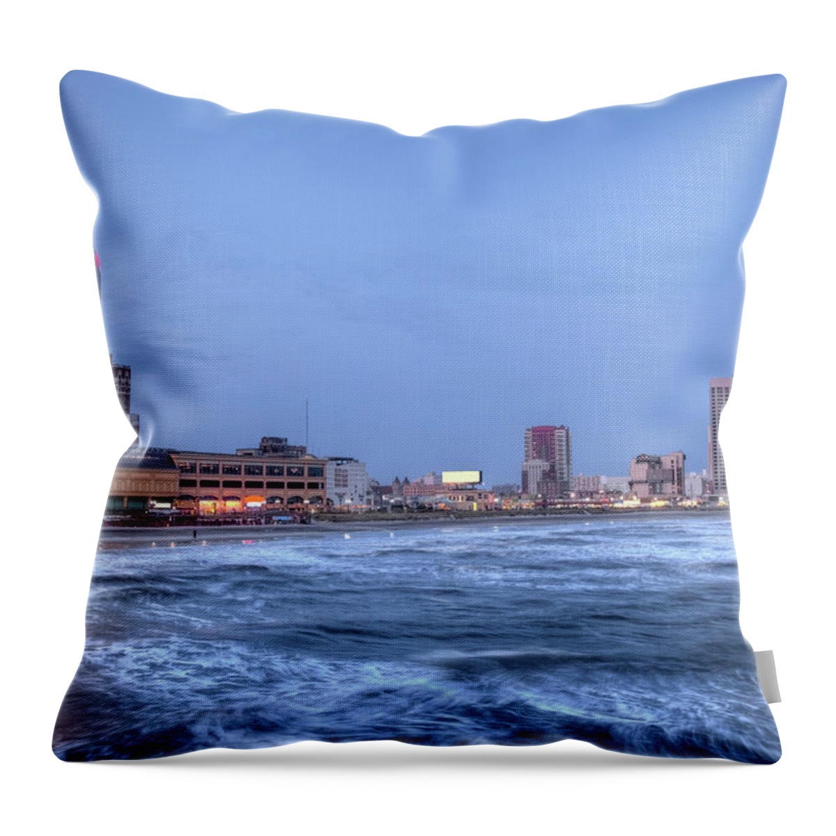 Water's Edge Throw Pillow featuring the photograph Atlantic City #2 by Denistangneyjr