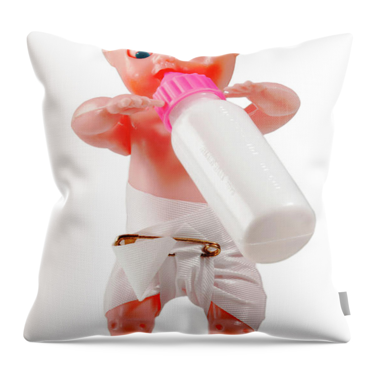 Animated Throw Pillow featuring the drawing Baby Drinking Bottle #2 by CSA Images