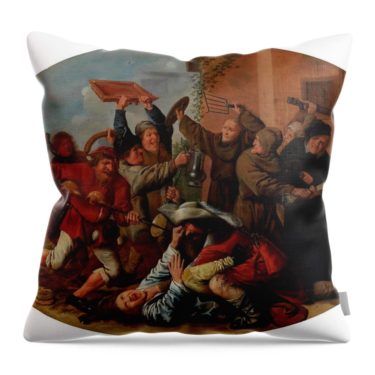 Baroque Throw Pillow featuring the painting Battle Between Carnival And Lent by Jan Miense Molenaer