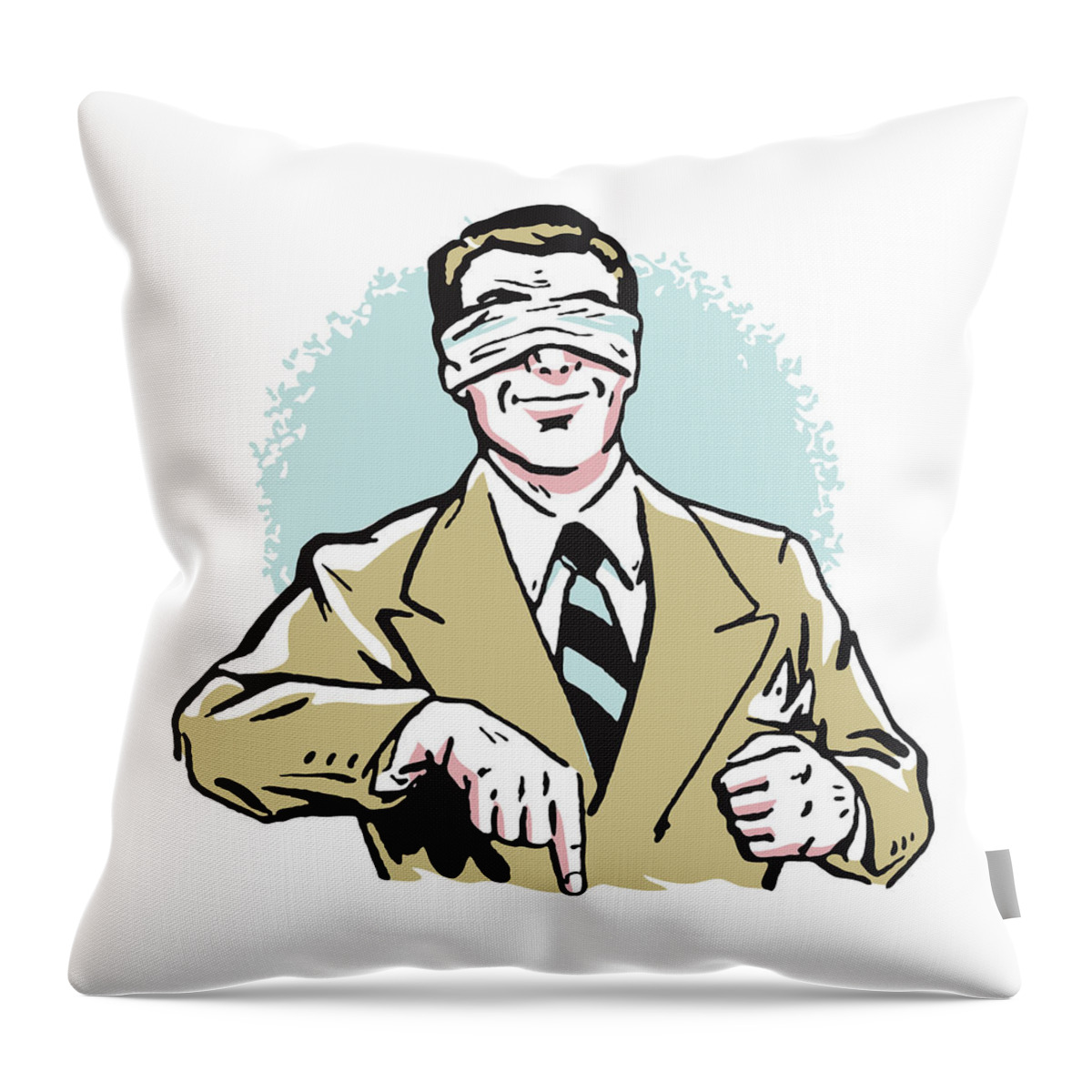 Accessories Throw Pillow featuring the drawing Blindfolded Man Pointing Down #2 by CSA Images