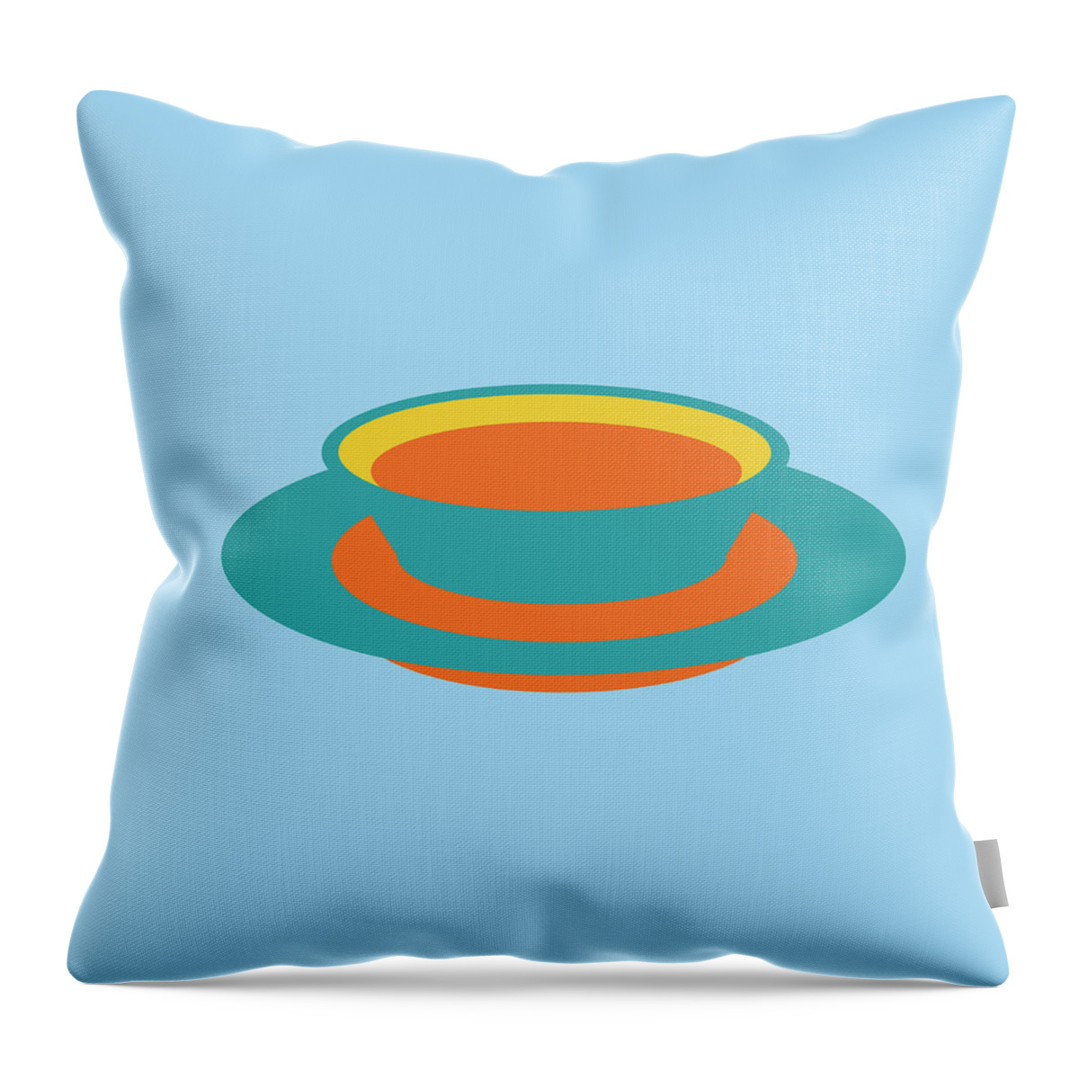 Blue Background Throw Pillow featuring the drawing Bowl of Soup #2 by CSA Images