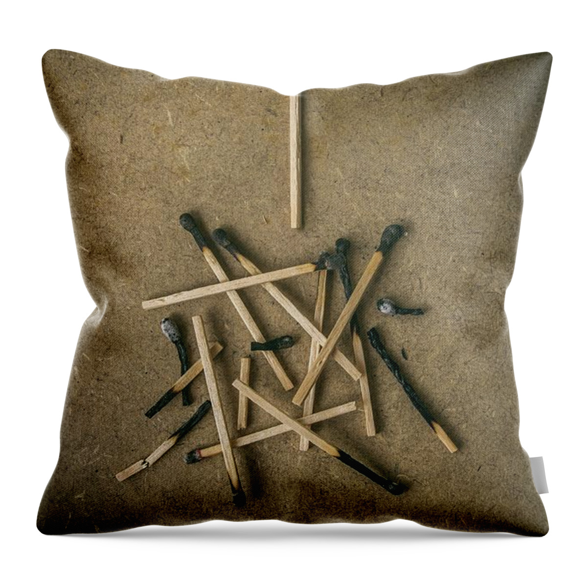 Match Throw Pillow featuring the photograph Burnt Matches #2 by Carlos Caetano
