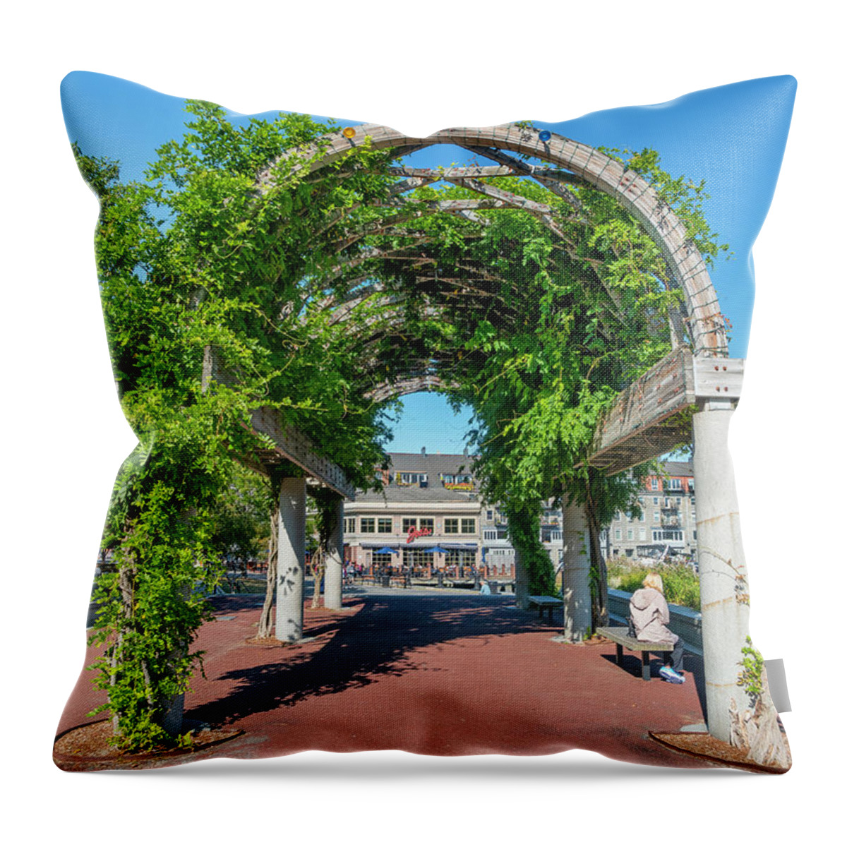 Estock Throw Pillow featuring the digital art Christopher Columbus Park, Boston Ma #2 by Laura Zeid