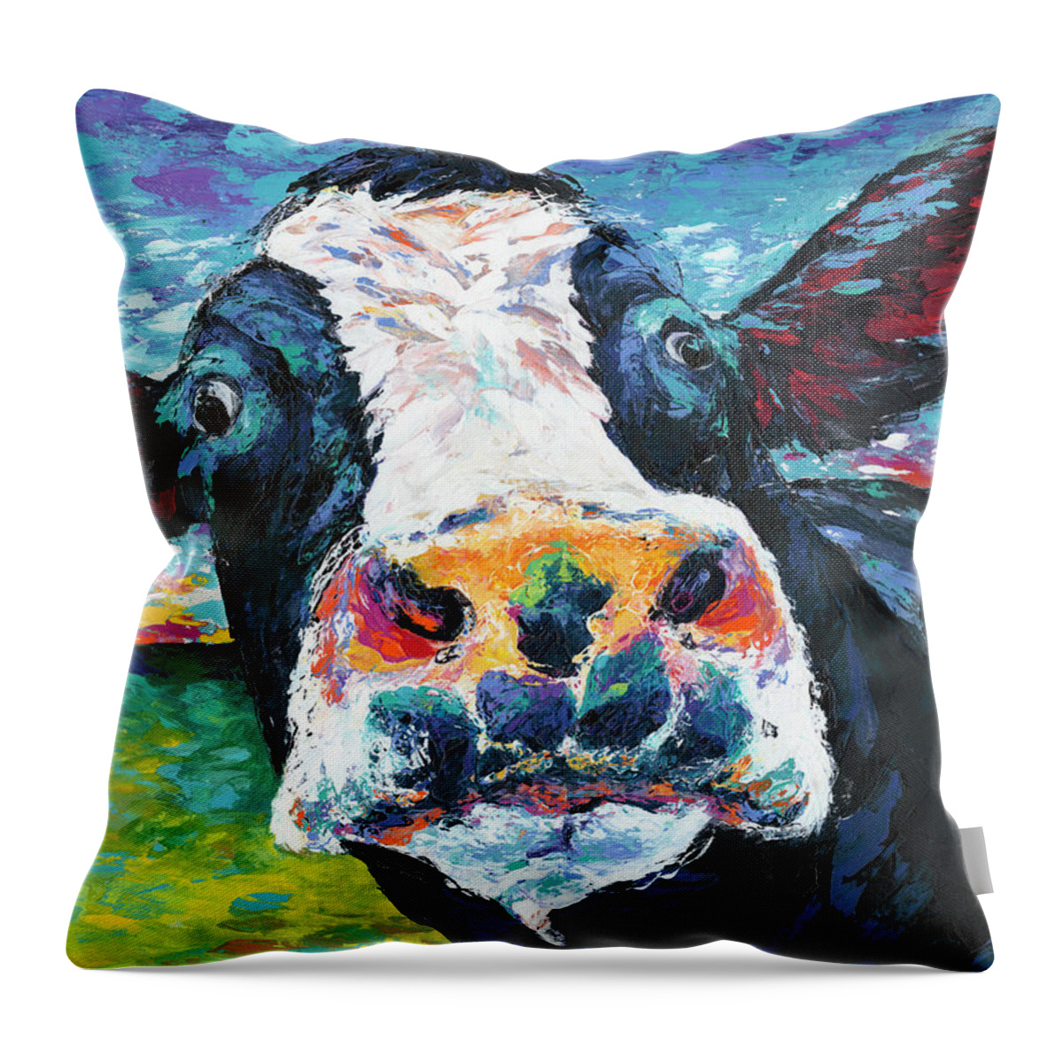 Animals Throw Pillow featuring the painting Curious Cow II #2 by Carolee Vitaletti