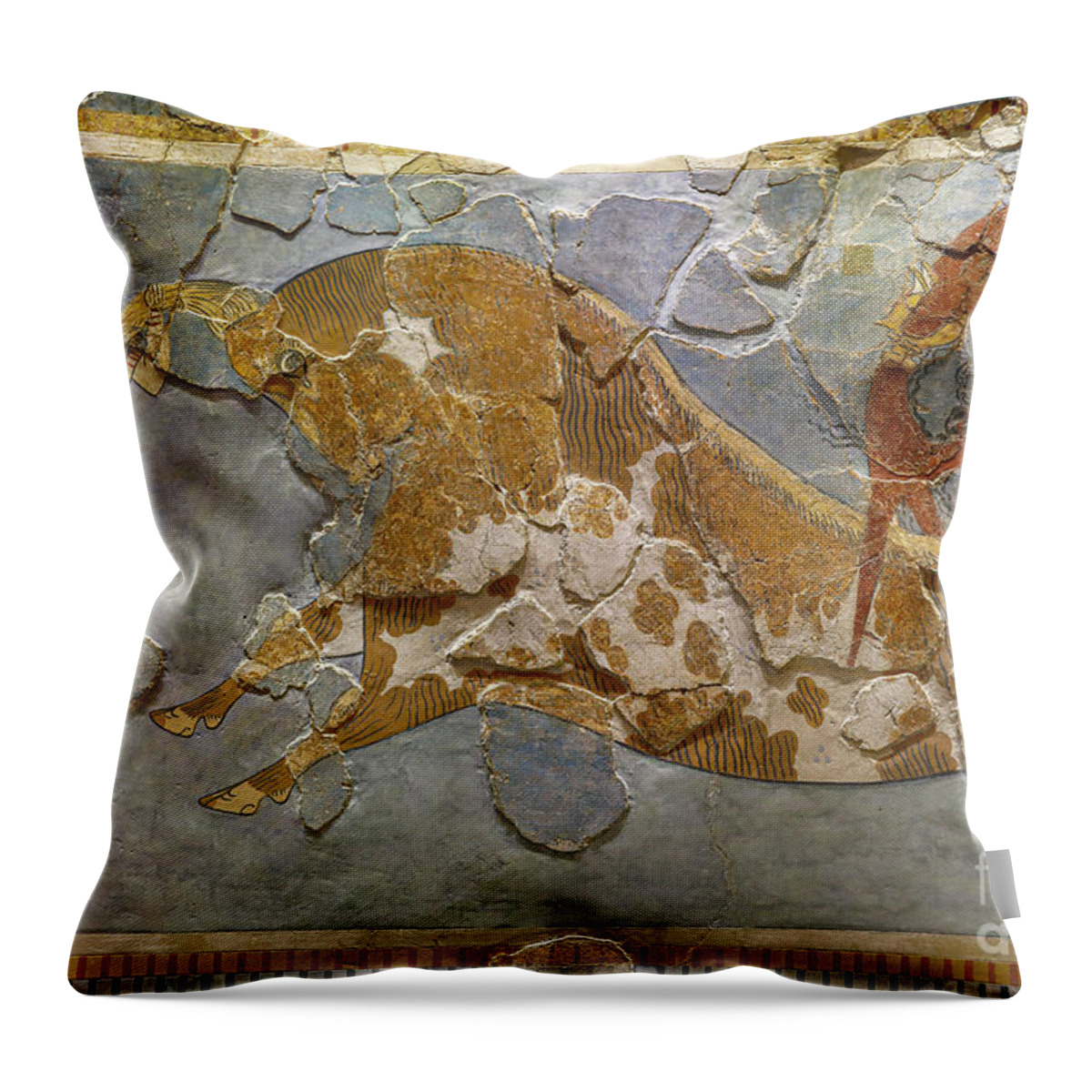 Acrobat Throw Pillow featuring the painting Detail Of The Bull Leaping Fresco. Found In Knossos, 1600-1400 Bc by Minoan