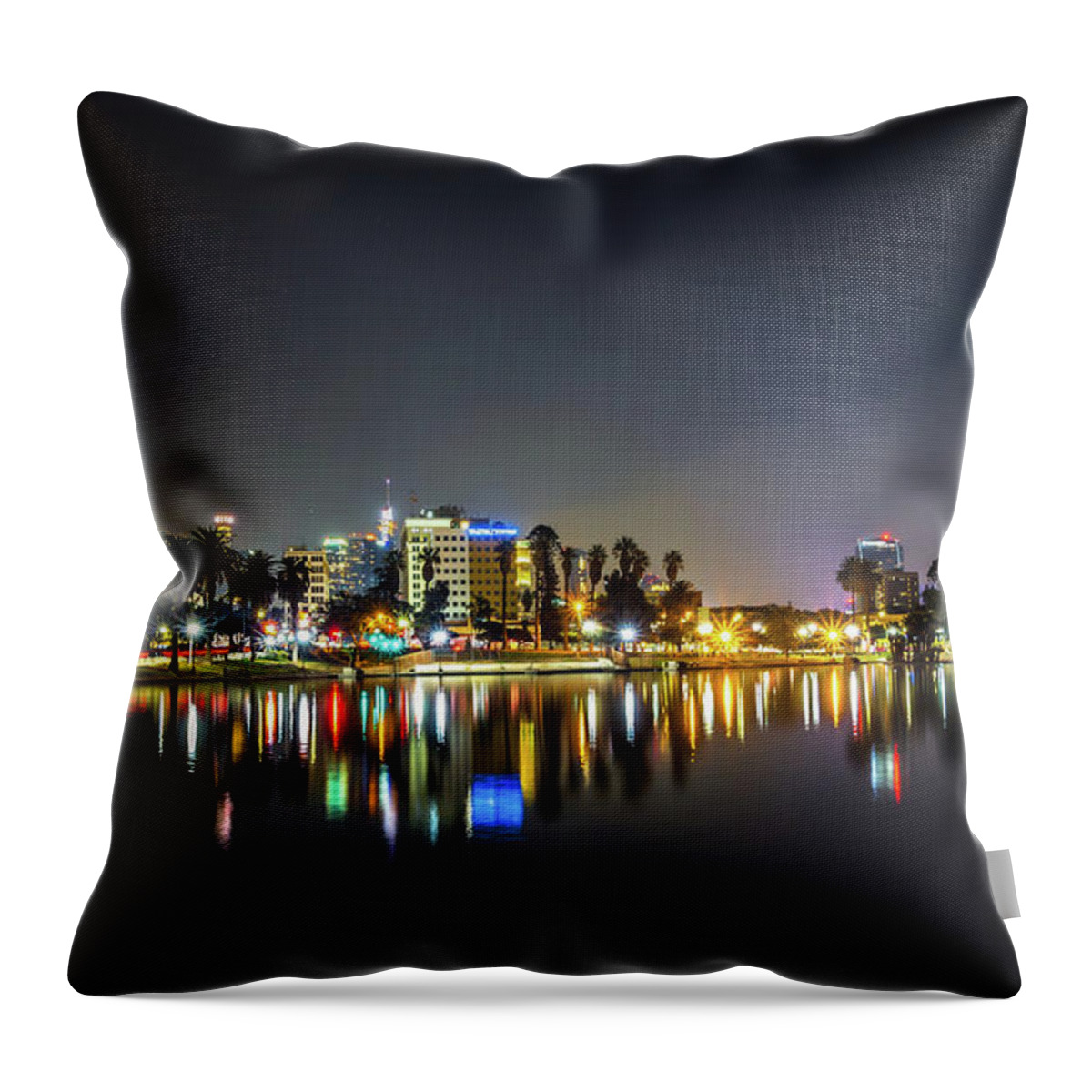 Downtown Throw Pillow featuring the photograph Downtown Los Angeles Skyline At Night #2 by Alex Grichenko