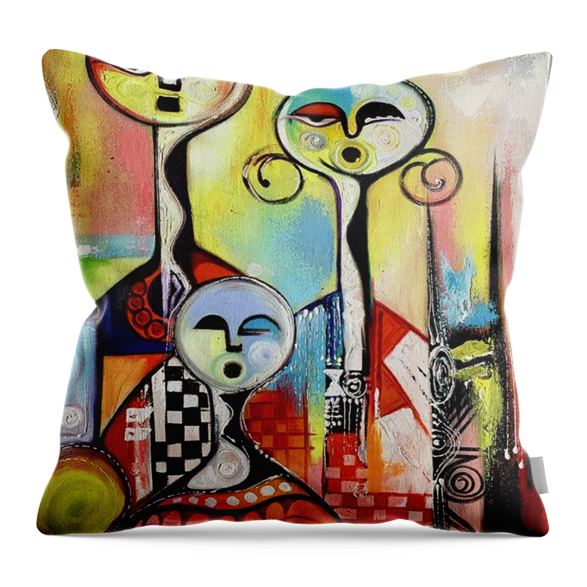 Africa Throw Pillow featuring the painting Family #2 by Olumide Egunlae