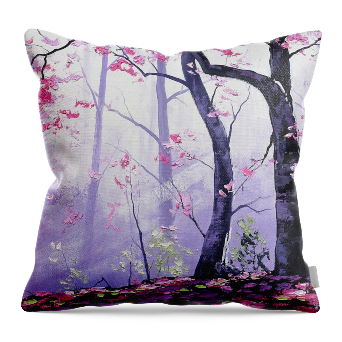 Pink Trees Throw Pillow featuring the painting Forest Light #2 by Graham Gercken