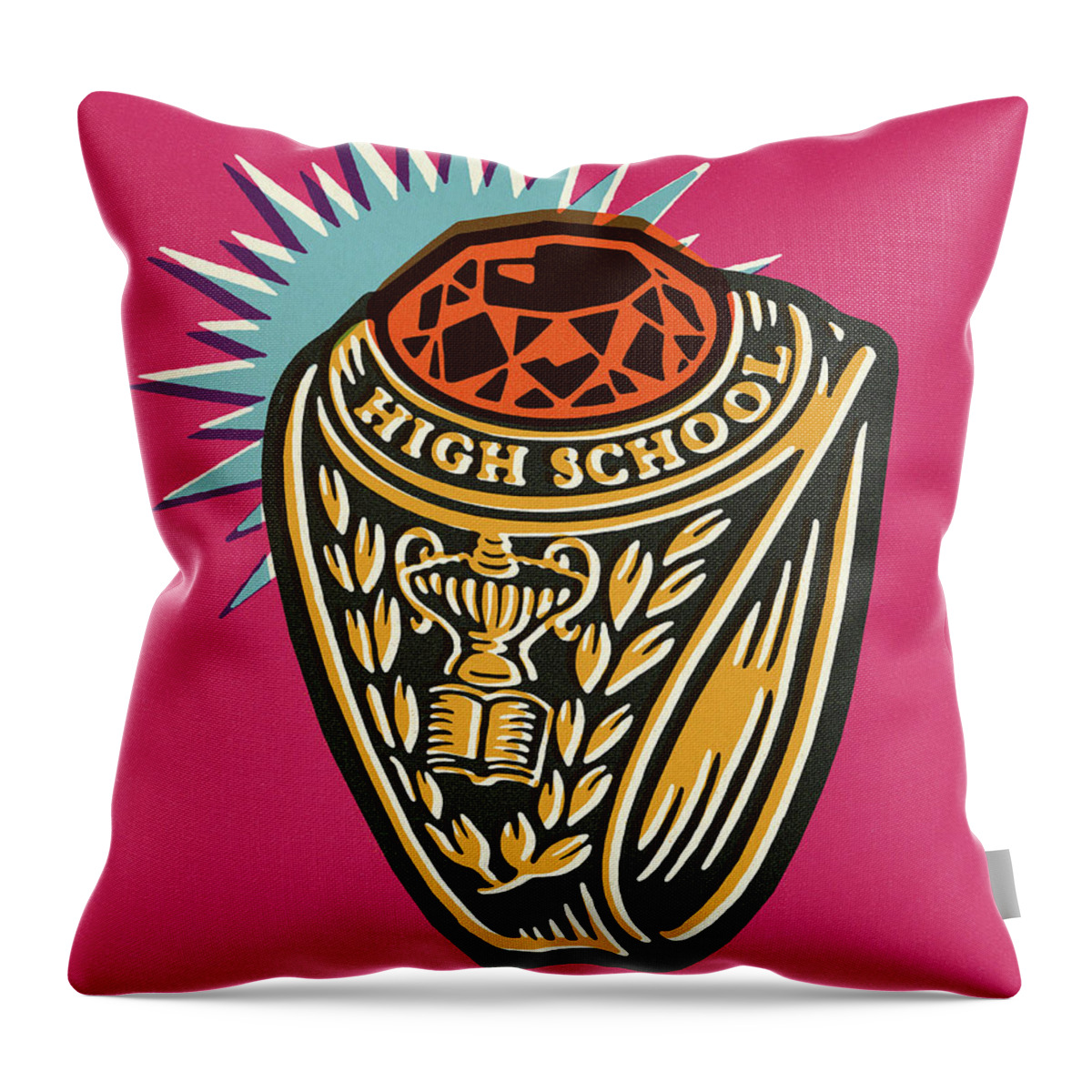 Accessories Throw Pillow featuring the drawing High School Class Ring #2 by CSA Images