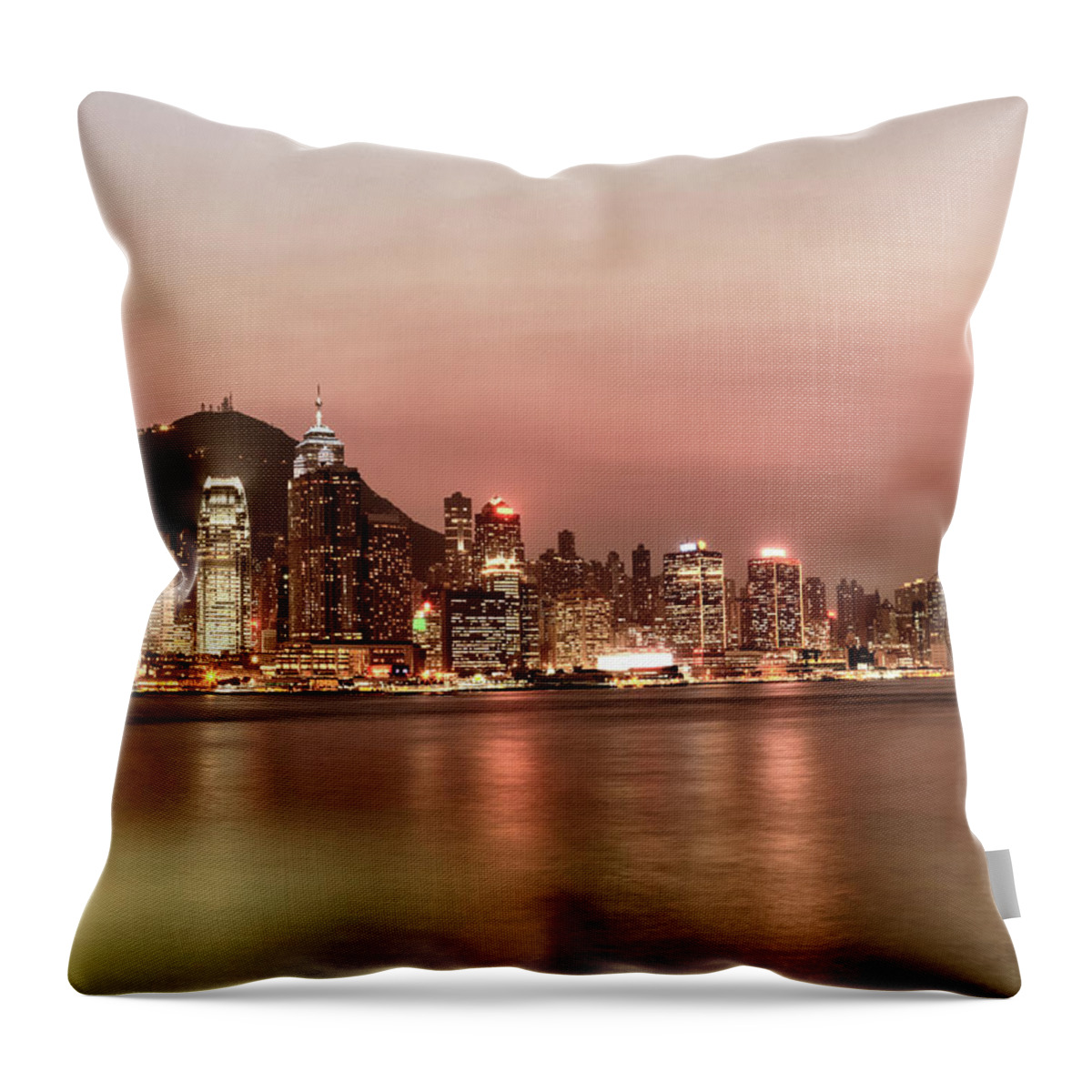 Chinese Culture Throw Pillow featuring the photograph Hong Kong At Sunset #2 by Laoshi