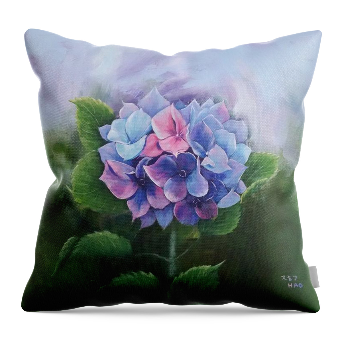 Hydrangea Throw Pillow featuring the painting Hydrangea 3 by Helian Cornwell