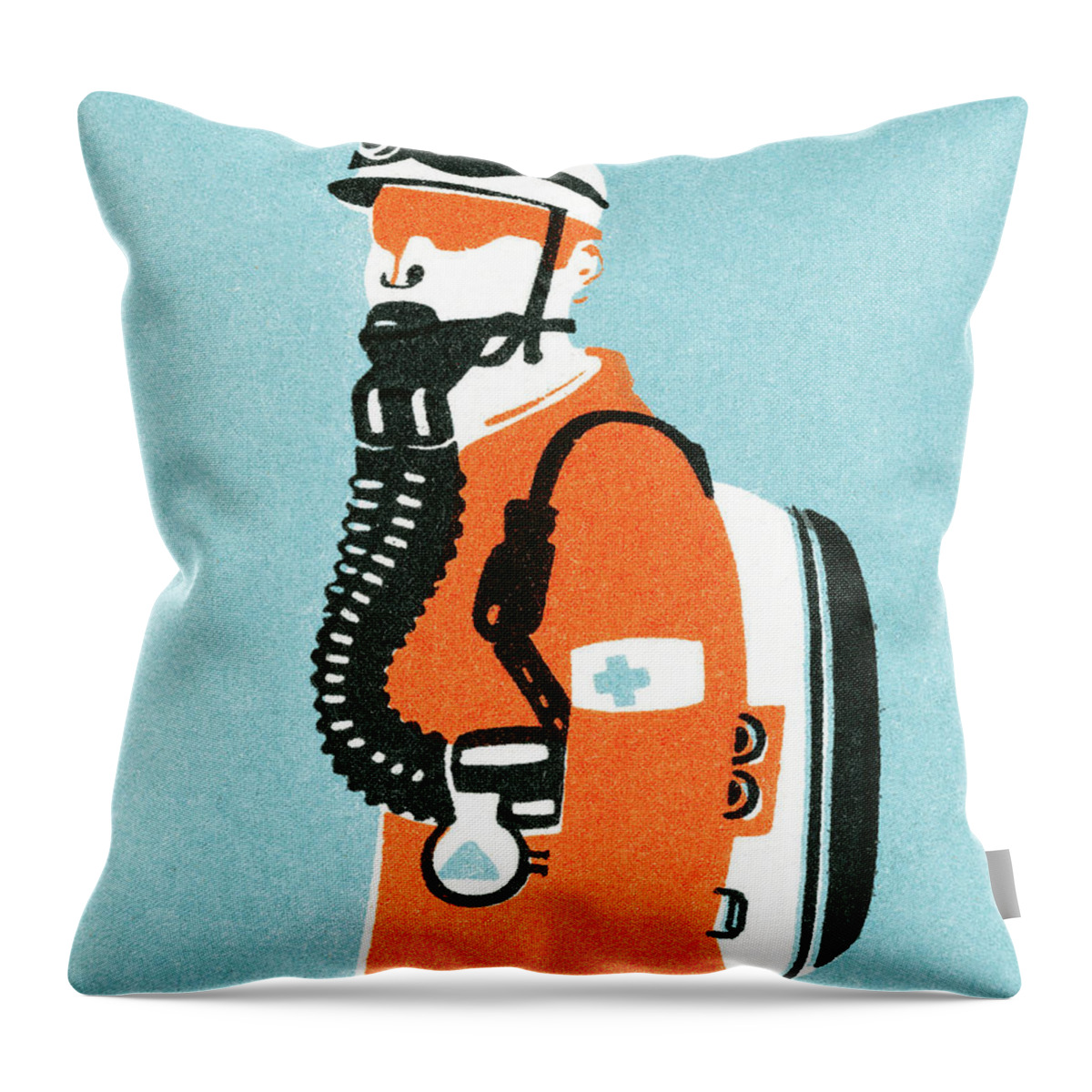 Adult Throw Pillow featuring the drawing Man with gas mask #2 by CSA Images
